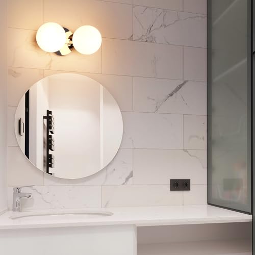 Hanaloa Bathroom Vanity Light Fixtures, Modern 2 Lights Globe Wall Sconce Lighting Chrome, Porch Wall Mount Light Fixture for Bathroom, Mirror Cabinets Hallway Stairs