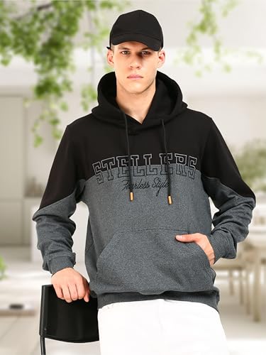 Image of STELLERS Men's Oversized Color Blocked Hoodies - Charcoal Grey | Premium Cotton | Feather Touch Feel | Sustainable