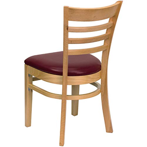 Image of Flash Furniture HERCULES Series Ladder Back Natural Wood Restaurant Chair - Burgundy Vinyl Seat