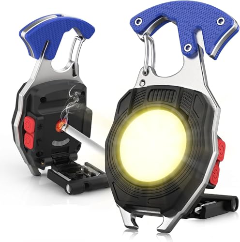 Image of COB Mini Keychain Light, Mini LED Flashlight, 1000 Lumen Bright Rechargeable Flashlight 6 Light Modes, Bottle Opener Whistles with Lighter Outdoor