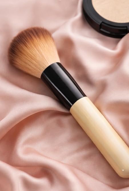 Image of Foundation Makeup Brush for Face | Soft Bristle Compact Powder & Blending Brush | Professional Cosmetic Brush for Women & Girls | Black | Brown