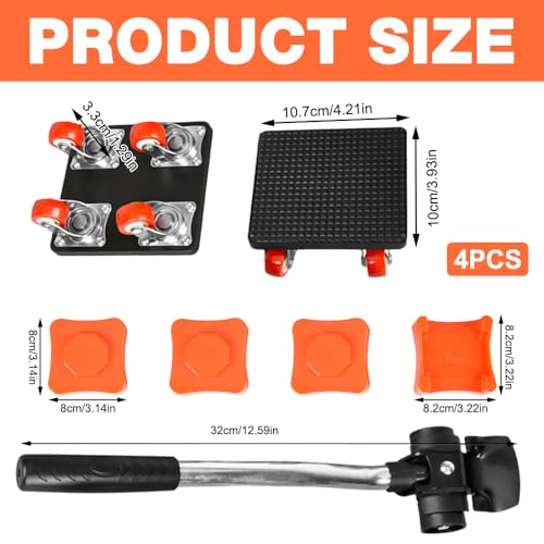 Möbel Transportrollen Set, 9 Teiliges Möbeltransportrollen Set mit 320 mm Verlängerungsstange, Maximale 500 kg Tragfähigkeit Möbel Transportroller Set, 360 Grad Drehbar Rads, Möbelheber mit Rollen