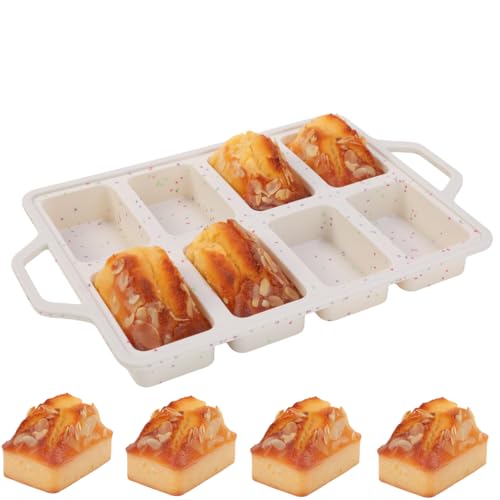 Apiocmy Silicone Mini Loaf Pans with Metal Reinforced Frame - Non-stick Silicone Bread Pan for Baking 8-Cavity Tiny Banana Bread Set Dishwasher Safe Brownie Pan-Cream