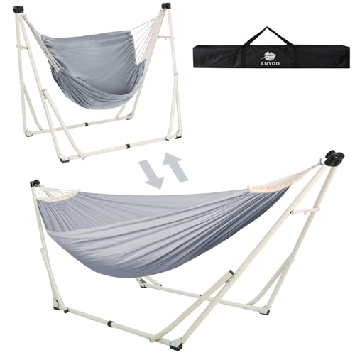 Anyoo Hamaca Y Silla Hamaca De Algodón Con Soporte Plegable, Set De Soporte De Hamaca Portátil De Doble Uso Para Hamacas De Interior Y Exterior Jardín Terraza Patio Camping Cubierta Anyoo Hamaca Y Silla Hamaca De Algodón Con Soporte Plegable, Set De Soporte De Hamaca Portátil De Doble Uso Para Hamacas De Interior Y Exterior Jardín Terraza Patio Camping Cubierta