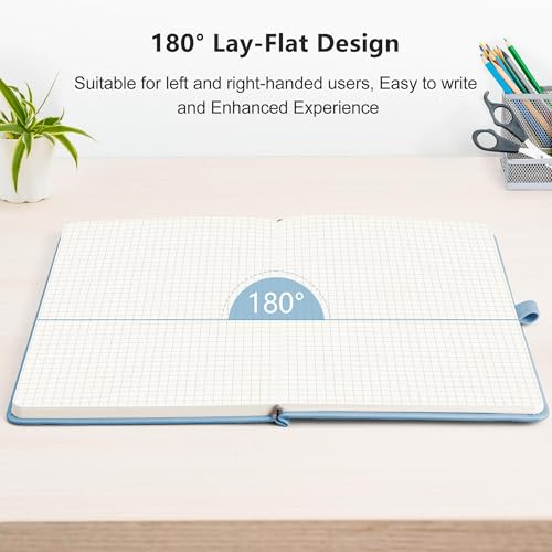 Image of RETTACY Graph Grid Paper Notebook, 192 Pages, A5 Size (5.7'' x 8.3'') | 5 Squares per Inch, Leather Hardcover, 100 GSM Thick Paper, for School, Students, Math, Engineering (Light Blue)