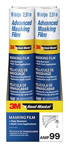 3M Hand Masker Advanced Masking Film, 8 Rolls, 99 in x 90 ft, Static Cling Keeps Film in Place, Prevents Liquids From Bleeding Through, Flake Resistant, For Indoors & Outdoors Use (AMF99-8C)