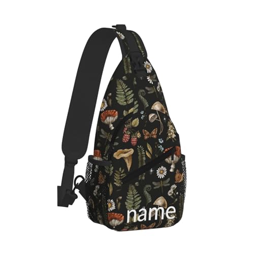 SUPLUCHOM Custom Sling Bag With Name Vintage Mushroom Leaf Personalized Hiking Daypack Customized Crossbody Shoulder Backpack Travel Chest Pack for Men Women2