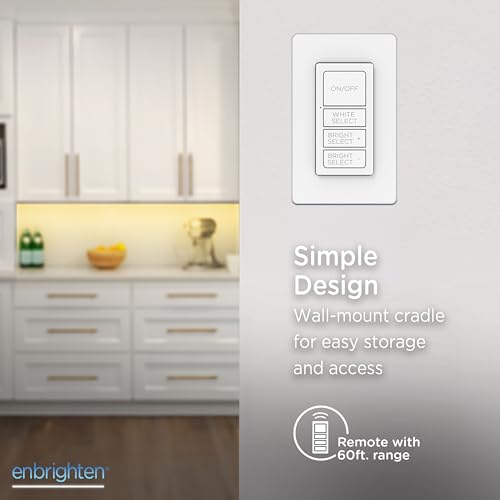 Image of Enbrighten One-Touch Sync Remote Control, Add-on Light Switch for Under Cabinet Lights, Wireless Remote, ON /Off, Dimmable, Color Select Soft White to Bright Daylight, Cabinet Lighting Remote, 81795