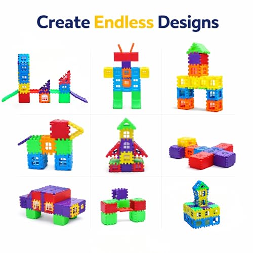 Image of House Building Blocks for Kids 3+ Years, 92 Pcs | Interlocking STEM Construction Toy, Creative Play, Fine Motor Development, Birthday Return Gift