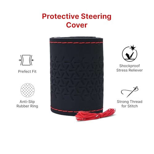 Image of Leather 25CM Universal Fit Car Steering Wheel Cover, Elastic Breathable and Odorless (Red-1)