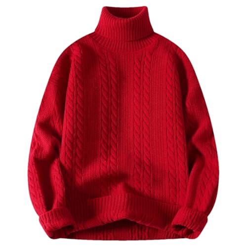 Men’S Vintage Style Turtleneck Sweater Loose Fit Solid Long Sleeve Casual Knit Pullover Jumper Top