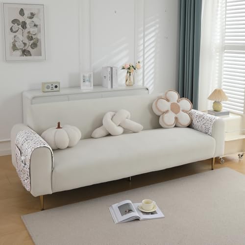 Image of HOKIPO Printed Waterproof + Anti-Slip + Quick Dry Sofa Armrest Cover with Pockets (2Pcs), Damask White (AR-5237-P9-L*2)