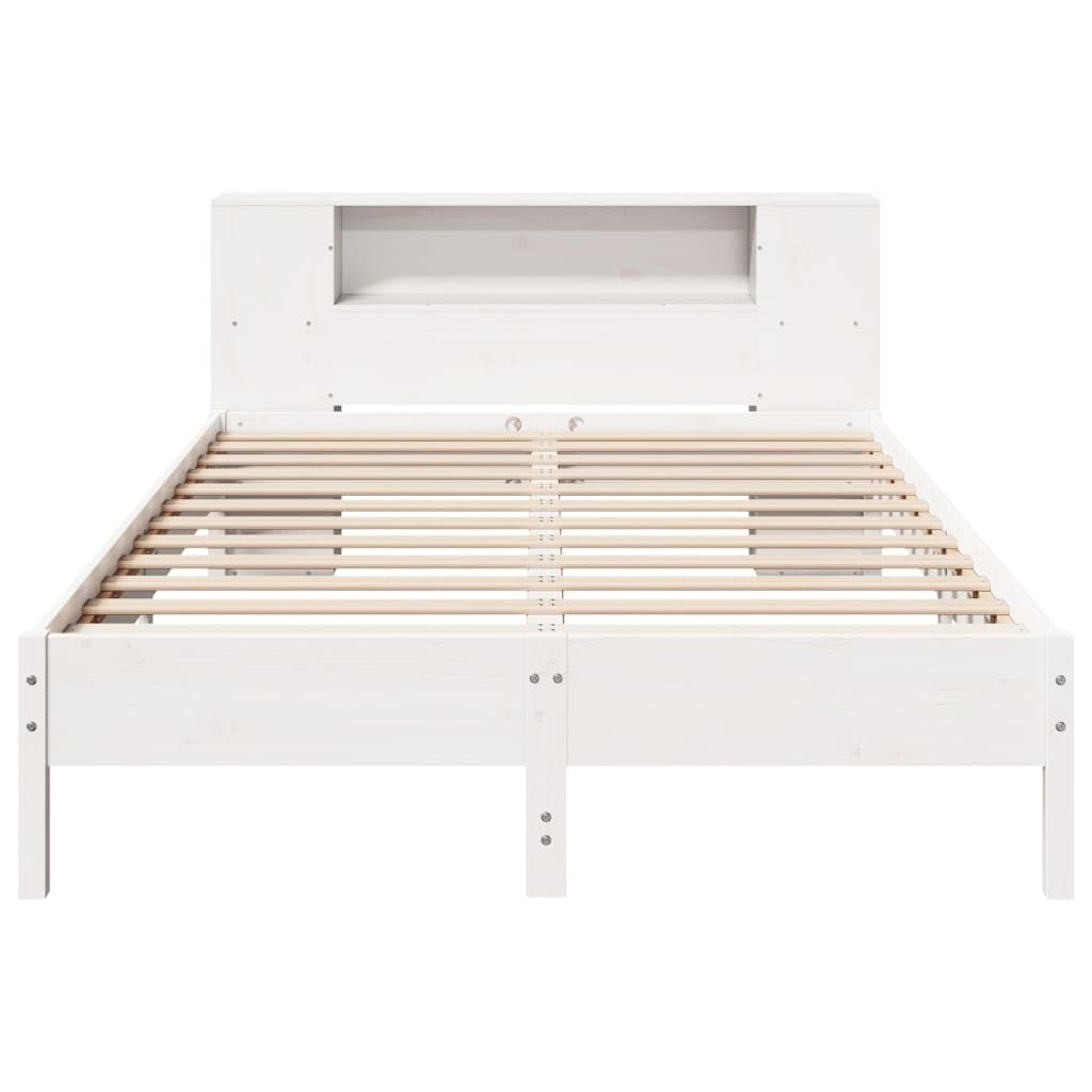 Homgoday Bett mit Regal ohne Matratze, Massivholz, weiß, 150 x 200 cm, mit Stauraum für Kinder, Jugendliche und Erwachsene, Weiß
