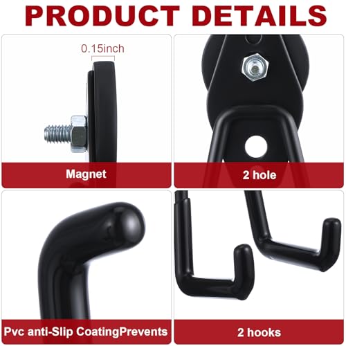 Image of Landhoow 18 Pcs Large Magnetic Hooks Heavy Duty Garage Magnet Hooks Strong Storage Utility Magnetic Hangers with Anti Slip Rubber Coating for Indoor and Outdoor Hanging (Black)