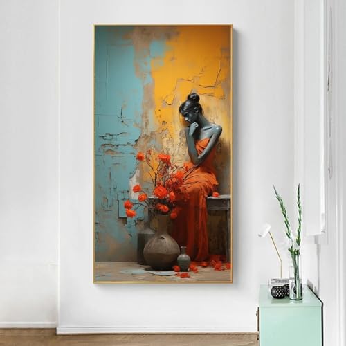 Peinture d'art pot de fleurs vase toile pour décoration de salon et porche
