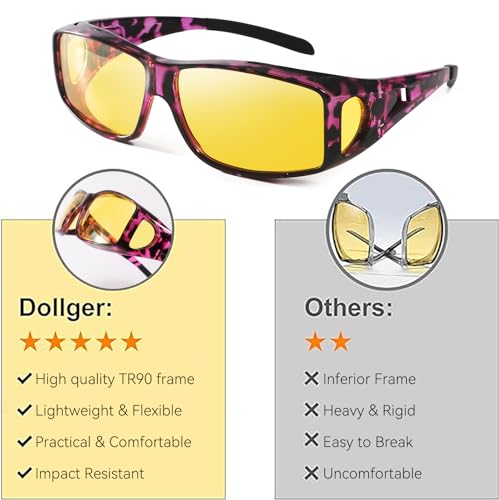Image of Dollger Night Vision Glasses for Women Men,Fit Over Prescription Glasses with Anti Glare Yellow Lens