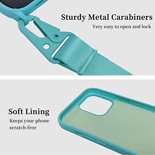 Image of Compatible with iPhone 13 Pro Case Lanyard Crossbody Strap Adjustable Shockproof Drop Protection Silicone Phone Cover for 6.1'', Sea Blue, Q6184-01