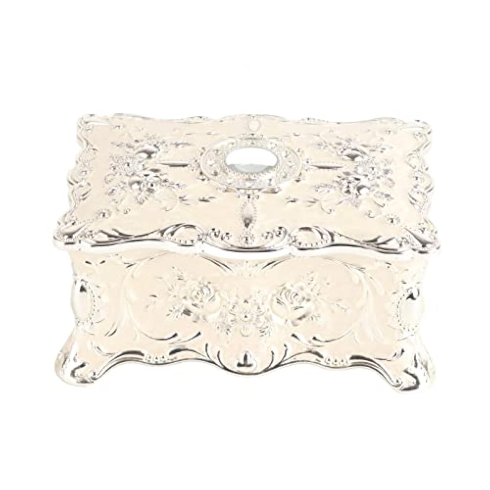 Vintage Double Layer Treasure Chest Jewelry Box, Silver White