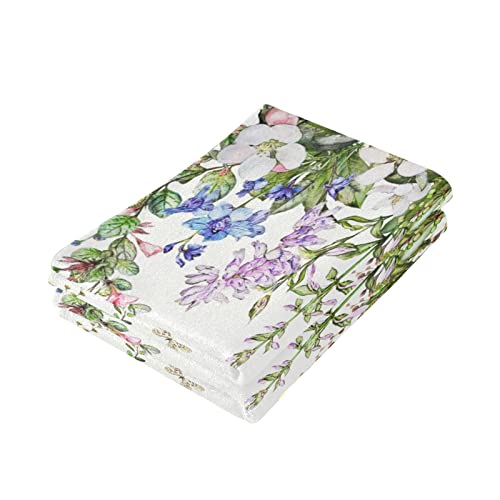 Shustary 2 Pack Spring Floral Hand Towels For Bathroom,Microfiber Soft Absorbent Vintage Herbs Pink Flower Kitchen Dish Towels Decorative Green Leaves Bath Hand Towel For Face,Gym,Spa 14"X28" #TOP2