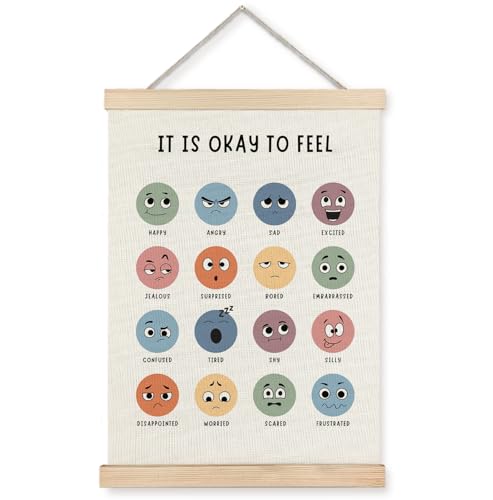 Yomisex Emotions Chart Mental Health Wall Art Poster, It Is Okay to Feel Feelings Chart Emotions Canvas Prints Wall Art Framed for Classroom Therapy Counseling Office Decor, 12x16 Inch