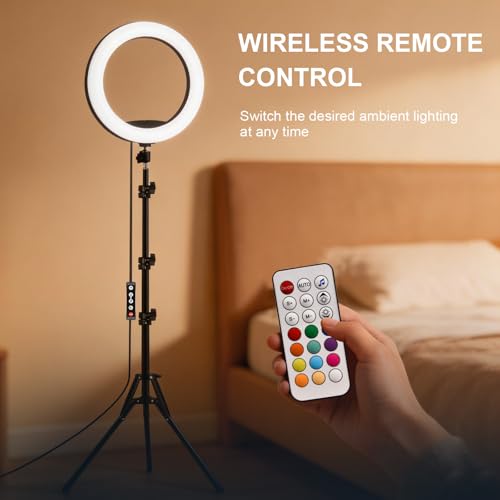 Image of 10 inch Selfie Ring Light with 73 inch Tripod Stand & 1 Phone Holder, LED Camera Ringlight with 48 RGB Colors Modes & Musical Rhythm Mode and 12 Brightness Dimmable for TikTok /Makeup /Photography /Vlog
