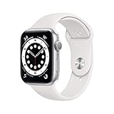 Apple Watch Series 6 GPS, 44 mm silbernes Aluminiumgehäuse mit weißem...