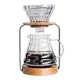SOTECH Pour Over Coffee Station Dripper Stand Coffee Filter Wooden Filter Holder Glass Server with Paper Coffee Filters, Coffee Maker Stand Set for Coffee Tea and Saffron