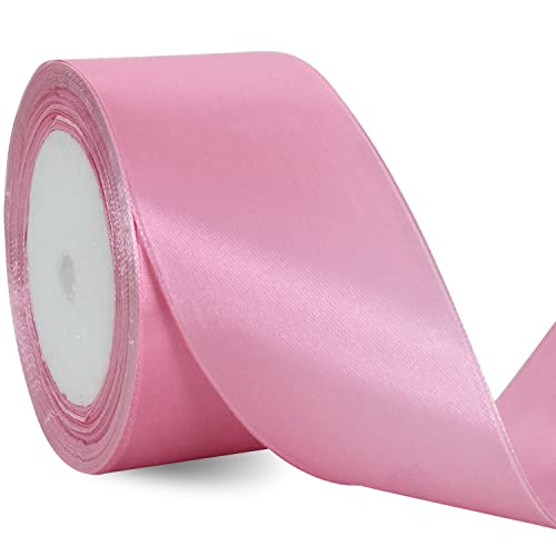 TONIFUL 2 Inch x 25 Yards Wide Light Pink Satin Ribbon Solid Fabric Ribbon for Gift Wrapping Crafts Chair Sash Eternal Flower Invitation Cards Hair Bows Sewing Party Wedding Decoration