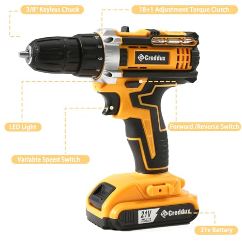 Image of Cordless Drill Set 21v Power Drill Cordless With Battery & Charger, 84pcs Accessories Electric Drills Variable Speed, 3 /8 inch Keyless Chuck, Built-In Level and 2 Driver orange kit
