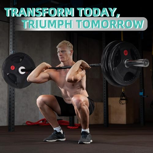 Image of Fitvids 2 Inch Olympic Barbell Weight Plates Set, 255 LB(2.5-45 LB) Barbell Weight Set for Home Gym Strength Training, Rubber Coate Design