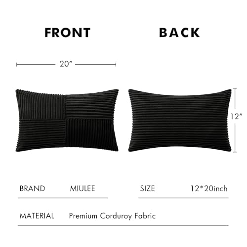 Image of MIULEE Black Decorative Lumbar Throw Pillow Covers 12x20 Inch for Couch Bed Sofa Pack of 2 Boho Farmhouse Throw Pillows Soft Cross Corduroy Patchwork Textured Cushion Cases