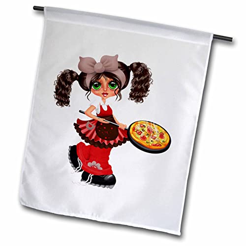 3dRose Cute Italian Girl With A Pizza Illustration - Flags (fl_354924_1)