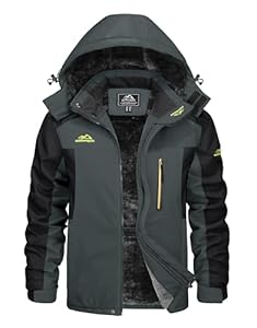 KEFITEVD Übergangsjacke Herren Warm Winter Herrenjacke mit Kapuze Fleecejacke Wasserabweisend Winterparka Männer Angelbekleidung Grau-Schwarz XL