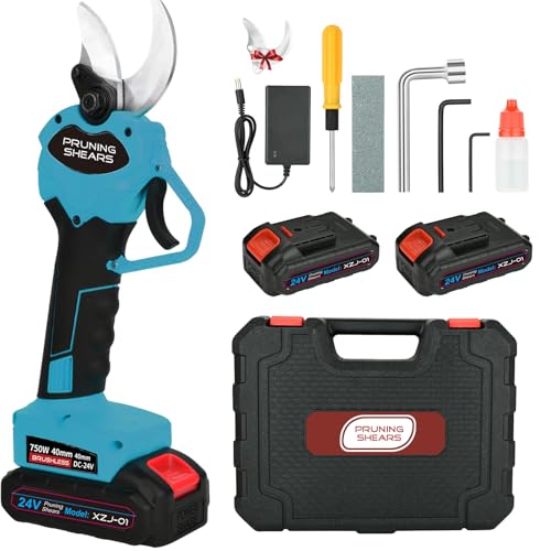 Secateur Electrique Sans Fil 40 mm: Secateur a Batterie, 3000 mAh x2, Antirouille SK5 Avec Verrouillage de Sécurité pour Jardinage, Fruitiers, Vignoble (Bleu)