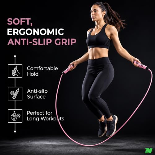 Image of Skipping Rope with Ball Bearing for Men, Women & Kids | 300 cm Jump Rope with Smooth Rotation & Comfortable Grip | 270 cm Effective Rope Length | Fitness, Cardio, Exercise & Workout Rope- Pink