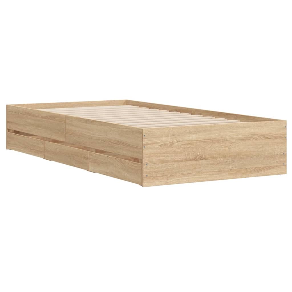 vidaXL Bettgestell, Bettrahmen mit Lattenrost, Bett Gästebett mit Schubladen, Einzelbett Schlafzimmerbett Schlafzimmermöbel, Sonoma-Eiche 100x200cm Holzwerkstoff