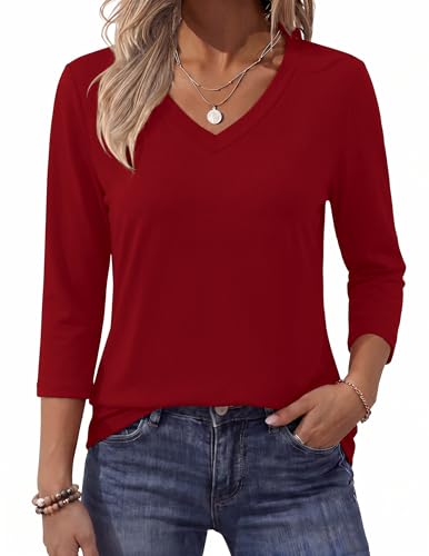 Image of Zeagoo Womens Blouse Casual 3 /4 Length Sleeve V Neck Basic T-Shirts Spring Summer Cute Tunic Tops Business Work Tees