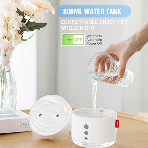 Humidifiers for Bedroom, 800ML Quiet Air Humidifiers with Soft Warm Night Light, USB Portable Desk Humidifier with 2 Mist Modes Waterless Auto Shut Off Humidifier for Baby, Plant, Small Office