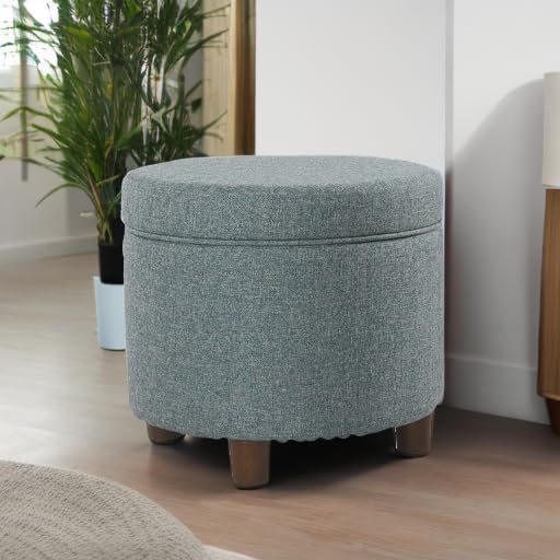 Image of Homepop Home Decor | Upholstered Round Storage Ottoman | Ottoman with Storage for Living Room & Bedroom, Teal Tweed Large