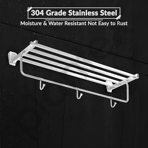 Image of Plantex Towel Rack for Bathroom /304 Grade Stainless Steel Towel Stand /24 Inch Towel Hanger /Towel Holder /Bathroom Accessories - Pack of 1 (PM-2401, Chrome)