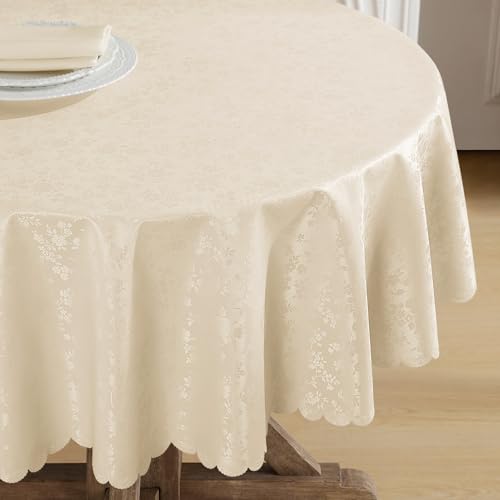 Romanstile Mantel de mesa redondo 80 cm lavable Mantel de hule beige 350GSM pequeño de plástico Mantel de mesa impermeable para fiesta, Nochevieja, exterior, Año Nuevo, fiesta, mesa de jardín, mesa de