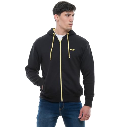 Image of VR2 Denim Mens Fleece Hoodie Longsleeve Pullover Zip Up Hooded Top with Pockets and Designed for Everyday Wear, Black, Size- L