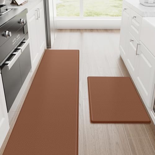 Image of StepRite Kitchen Mats, 2PCS Kitchen Rugs, Cushioned Anti Fatigue Kitchen Mats for Floor, Non-Slip Standing Desk Mat, Waterproof Kitchen Rug Set for Floor, Office, 17.3 inchx30 inch+17.3 inchx70 inch, Terracotta Brown