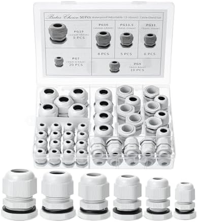 Bates- Nylon Cable Gland, 50 pcs, 3-16 mm Cable Gland Connectors, PG7, PG9, PG11, PG13.5, PG16, PG19, Waterproof Cable Connector