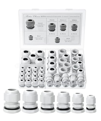 Bates- Nylon Cable Gland, 50 pcs, 3-16 mm Cable Gland Connectors, PG7, PG9, PG11, PG13.5, PG16, PG19, Waterproof Cable Connector