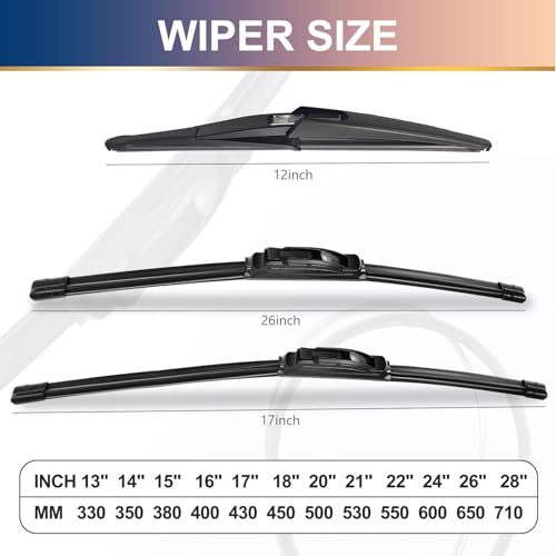 3Pcs Windshield Wiper Blades for 14-20 Infiniti QX60,13-19 Nissan Pathfinder/15-21 Rogue, Original Equipment Replacement Automotive Windshield Wiper Blades for My Car - 26"/17"/12" (Set of 3) U/J HOOK by NIEHYICY - Image 2