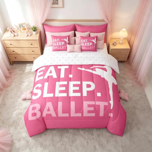 Image of Feelyou Girls Ballet Comforter Set Full Size 7 Piece for Kids Women