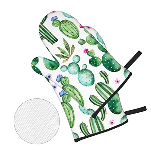 Oven Mitts And Pot Holders Sets Of 4 High Heat Resistant Cactus And Purple Flowers Oven Mitts With Oven Gloves And Hot Pads Potholders For Kitchen Baking Cooking Bbq Non-Slip Cooking Mitts #TOP2