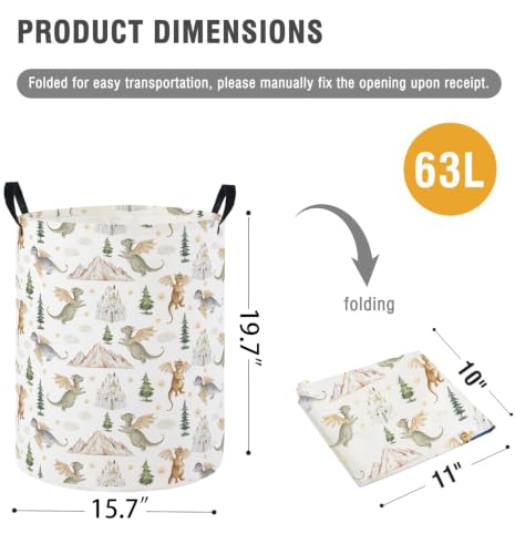 Image of Baby Laundry Hamper Basket Baby Hamper for Nursery Boy and Girl Cute Storage Bin Organizer Boho Room Decor(Castle Dinosaur)