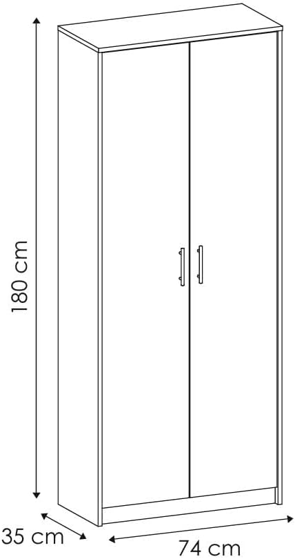 Line drawing of the KUBUTKU Multipurpose Cabinet showing overall dimensions: 180 cm height, 74 cm width, 35 cm depth.